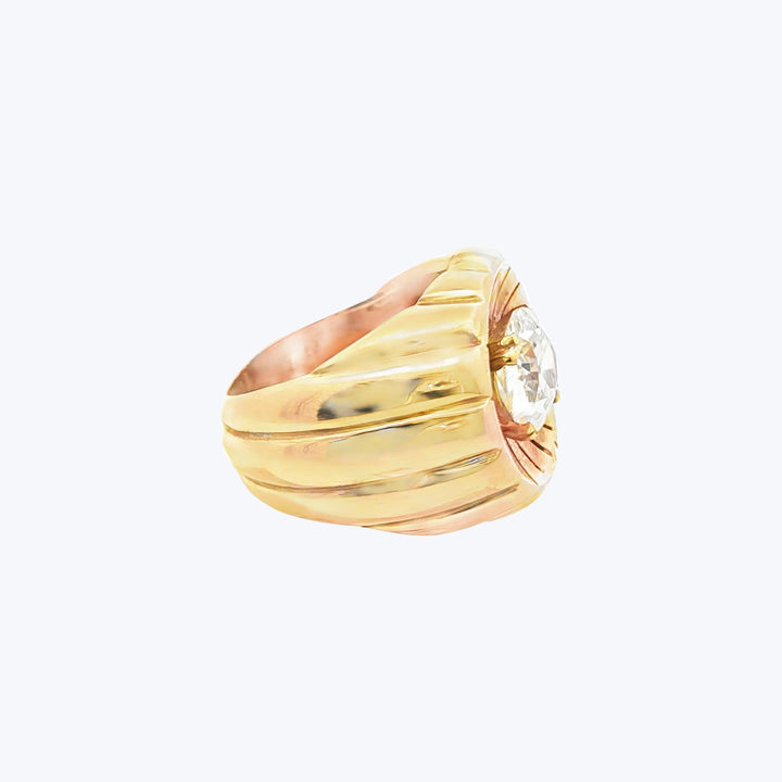 18K Yellow Gold French 1.95cts Cushion Diamond Retro Ring LFG Certificate