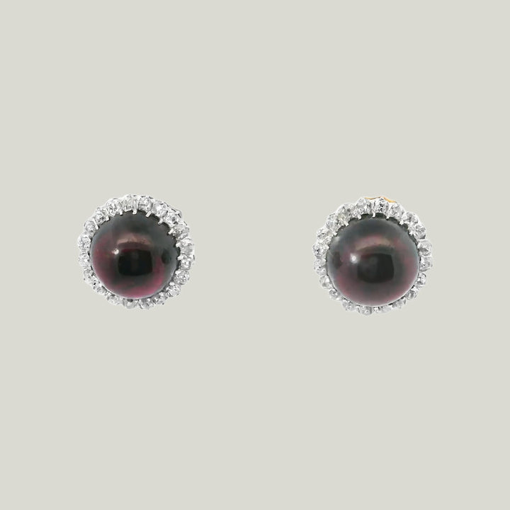 18K Platinum French Antique Garnet and Diamond Earrings, circa 1900