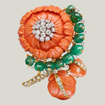 Coral, Emerald, Diamond Flower Brooch by David Webb