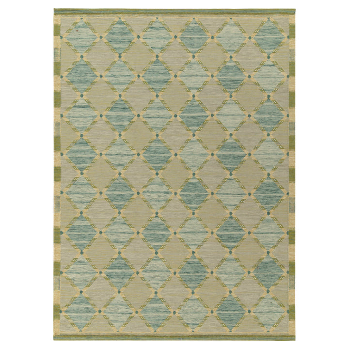Blue Green Swedish Inspired Flatweave Wool Rug