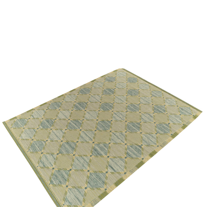 Blue Green Swedish Inspired Flatweave Wool Rug