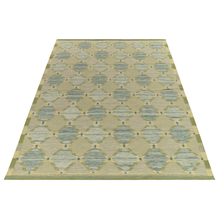 Blue Green Swedish Inspired Flatweave Wool Rug