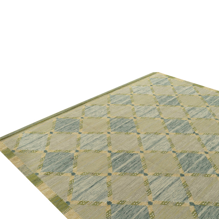 Blue Green Swedish Inspired Flatweave Wool Rug