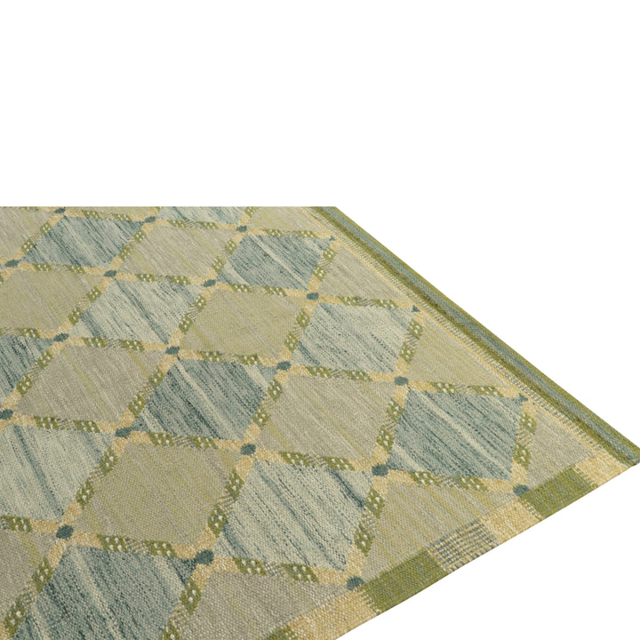 Blue Green Swedish Inspired Flatweave Wool Rug