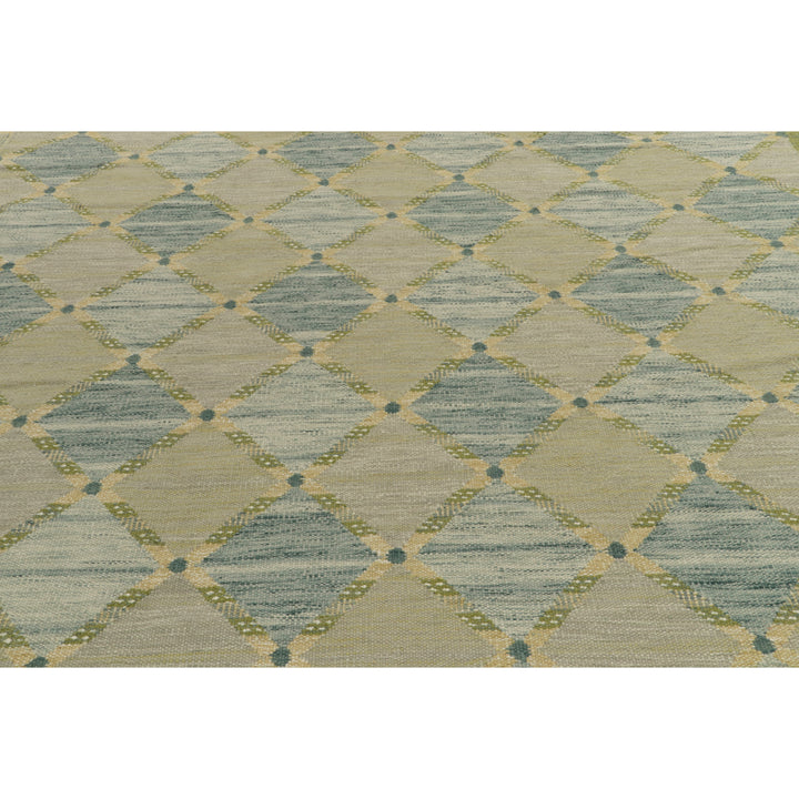 Blue Green Swedish Inspired Flatweave Wool Rug