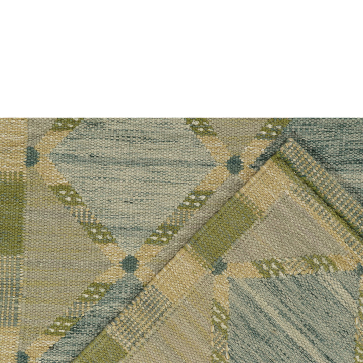 Blue Green Swedish Inspired Flatweave Wool Rug