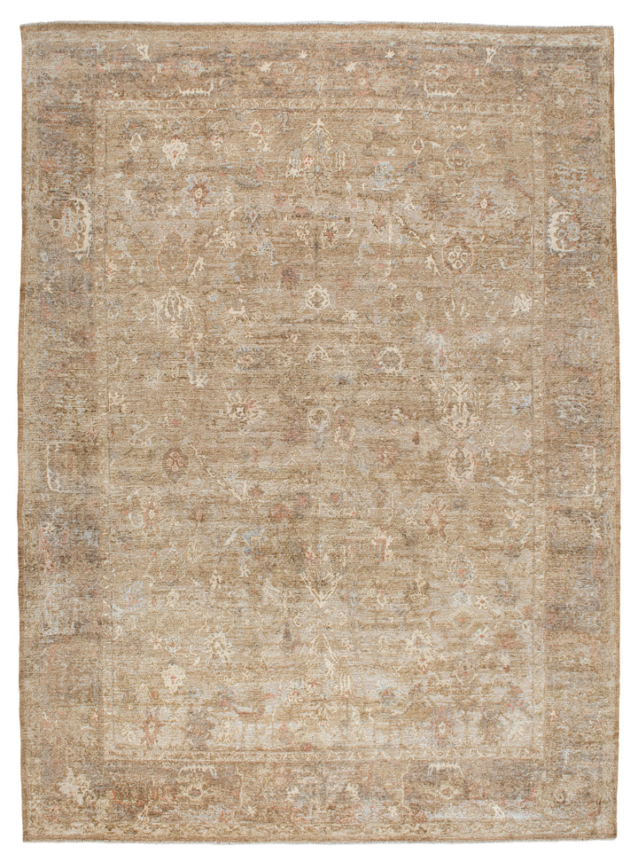 Brown Traditional Silk Linen Wool Blend Rug - 8' x 10'