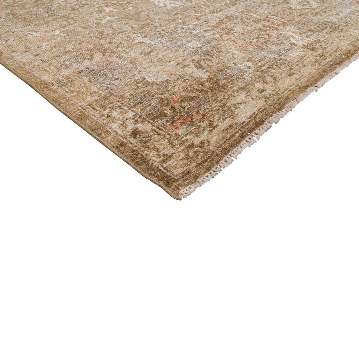 Brown Traditional Silk Linen Wool Blend Rug - 8' x 10'
