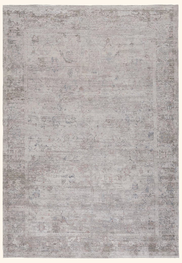 Grey Traditional Silk Wool Linen Blend Rug - 8'2" x 10'2"