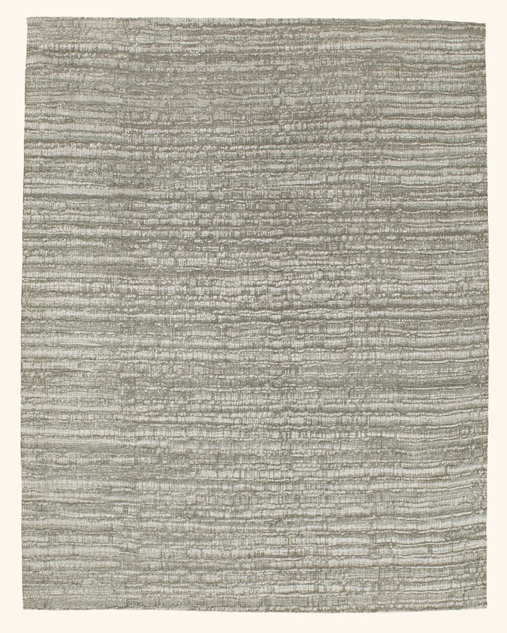 Grey Textured Wool Silk Linen Blend Rug - 8' x 10'