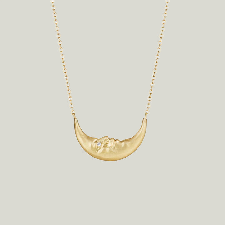 Crescent Moonface Necklace with Diamond Eyes
