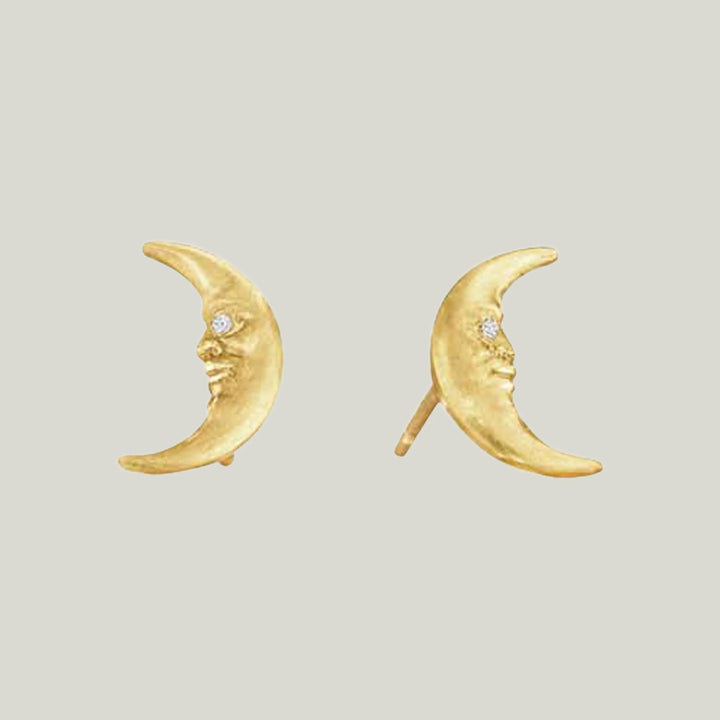 Tiny Crescent Moonface Stud Earrings