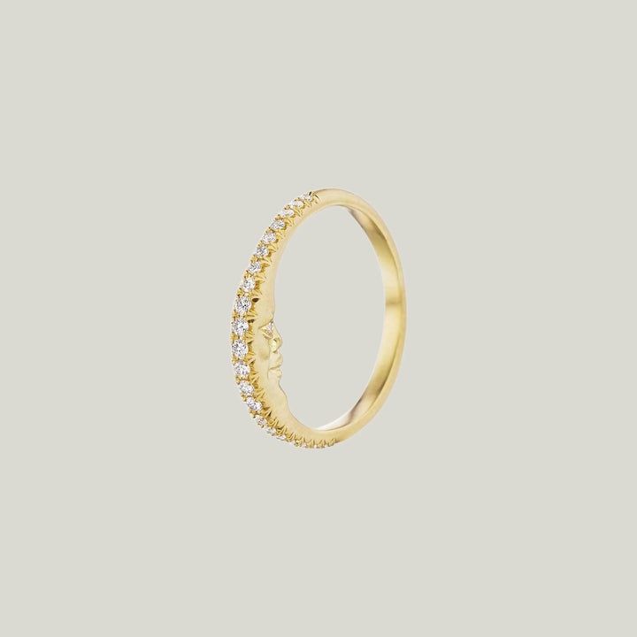 Cut Down Diamond Pavé Crescent Moonface Ring