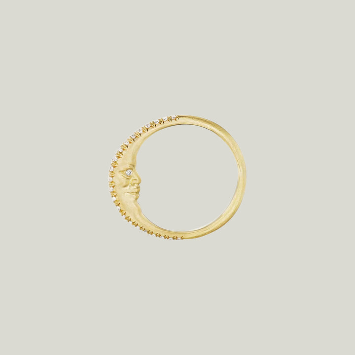 Cut Down Diamond Pavé Crescent Moonface Ring