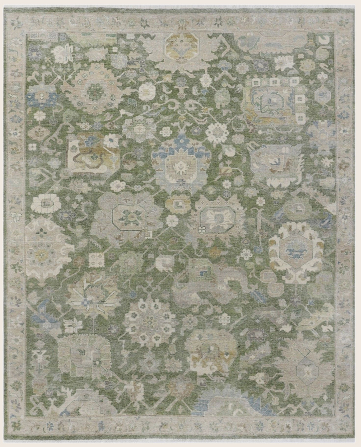 Green Antique Revival Traditional Wool Rug - 8' x 10'