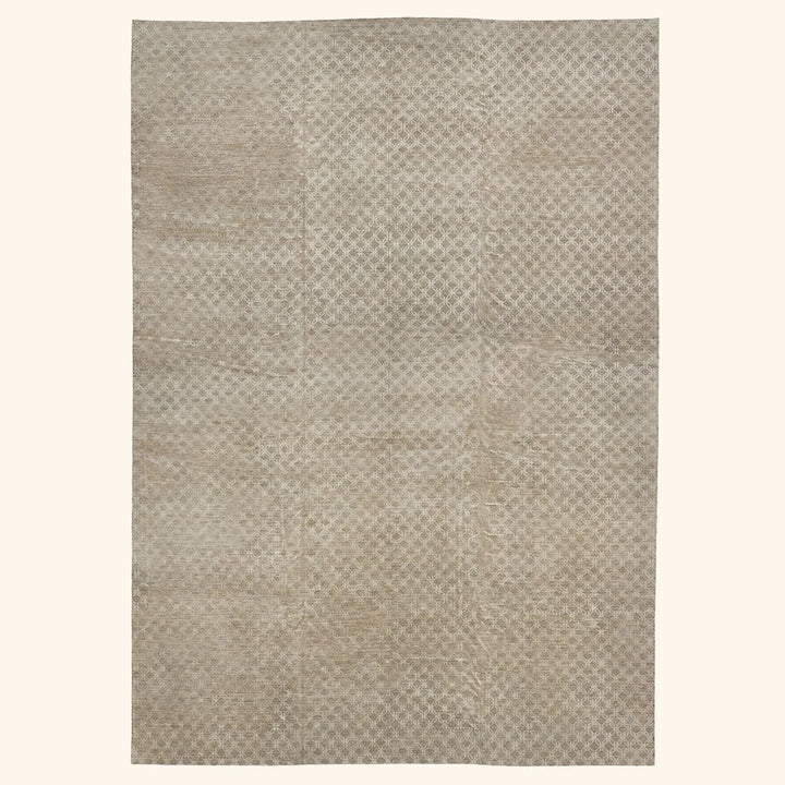 Beige Transitional Wool Silk Blend Rug - 13'9" x 19'9"
