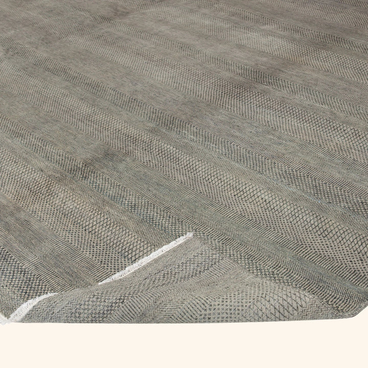 Grey Modern Wool Silk Blend Rug - 11'6" X 14'10"
