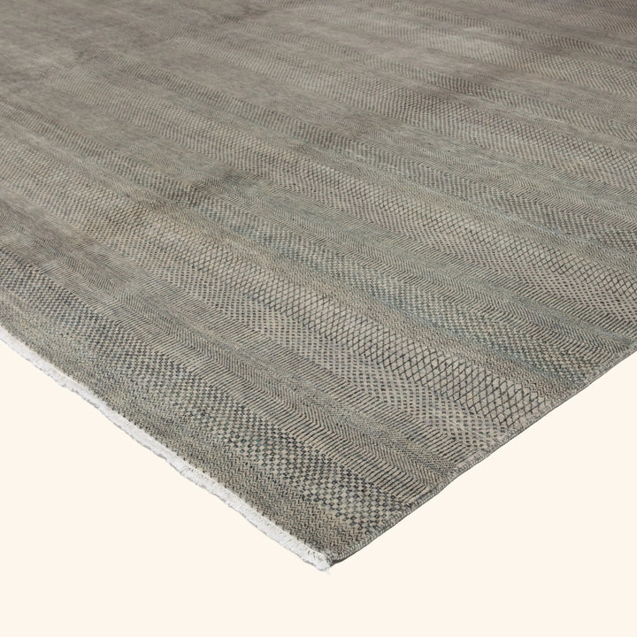 Grey Modern Wool Silk Blend Rug - 11'6" X 14'10"