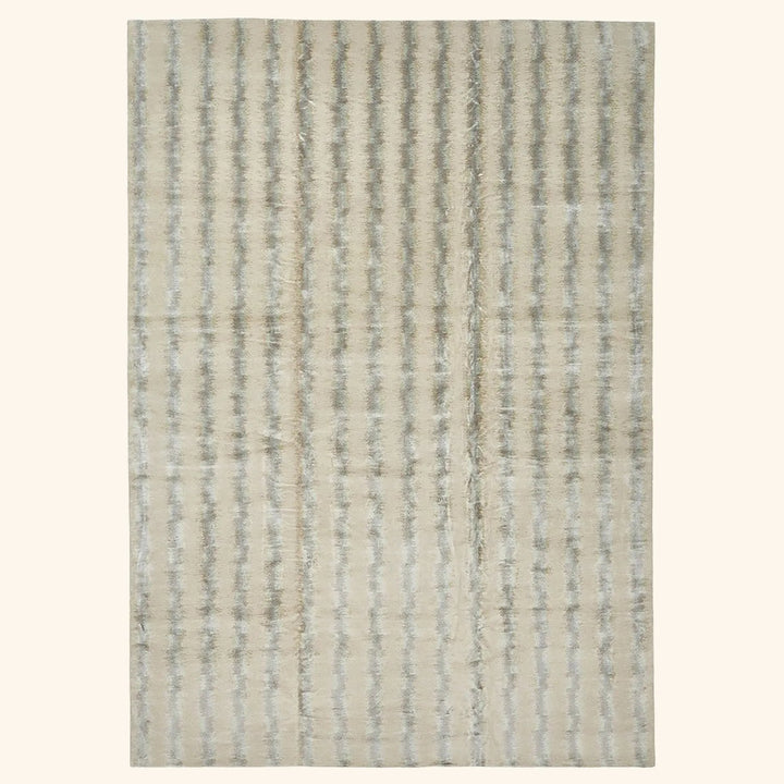Beige Modern Tibetan Wool Silk Blend Rug - 13' x 18'