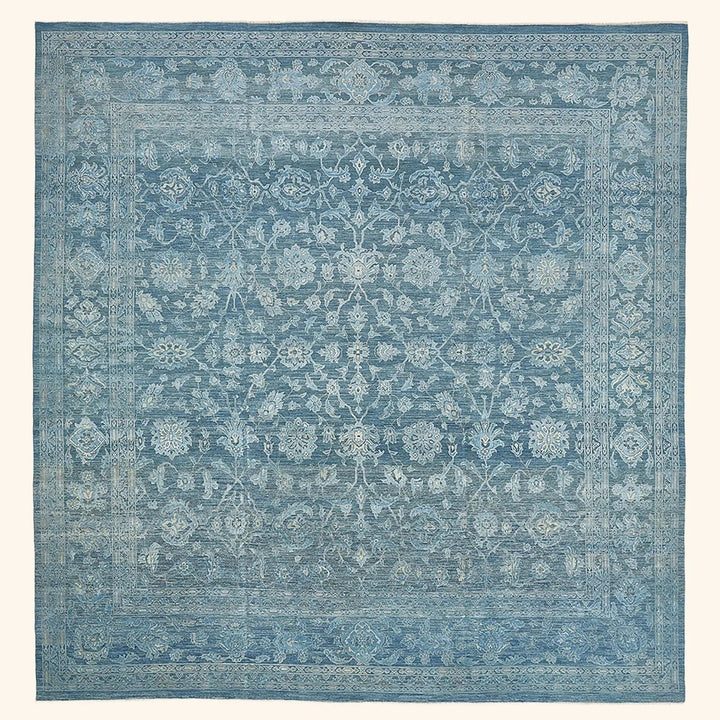 Blue Traditional Silk Rug - 13'9" x 14'6"