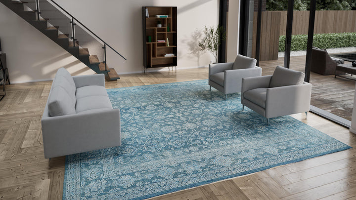 Blue Traditional Silk Rug - 13'9" x 14'6"