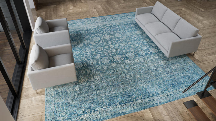 Blue Traditional Silk Rug - 13'9" x 14'6"