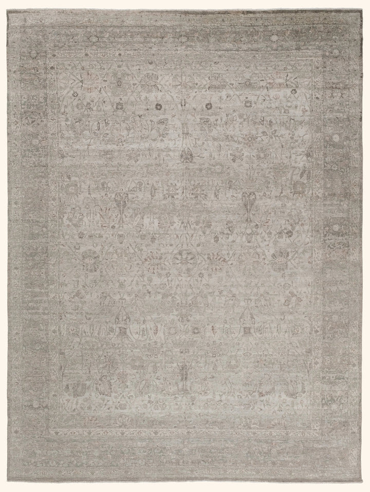 Silver Traditional Silk Wool Rug - 8' x 10'