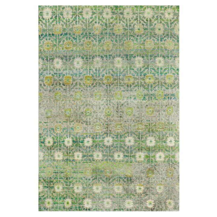 Green Contemporary Saree Silk Rug - 4' x 6'