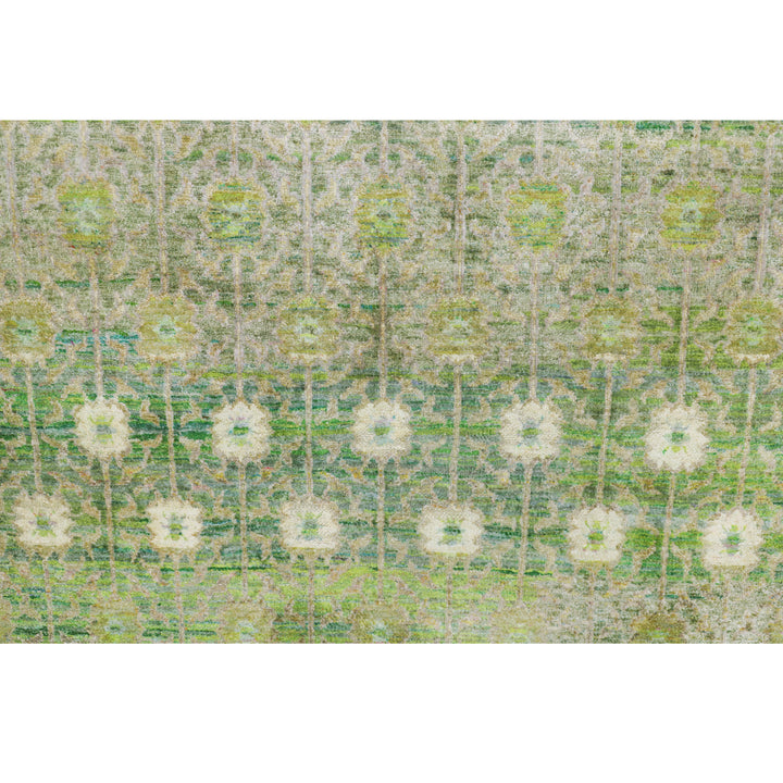 Green Contemporary Saree Silk Rug - 4' x 6'