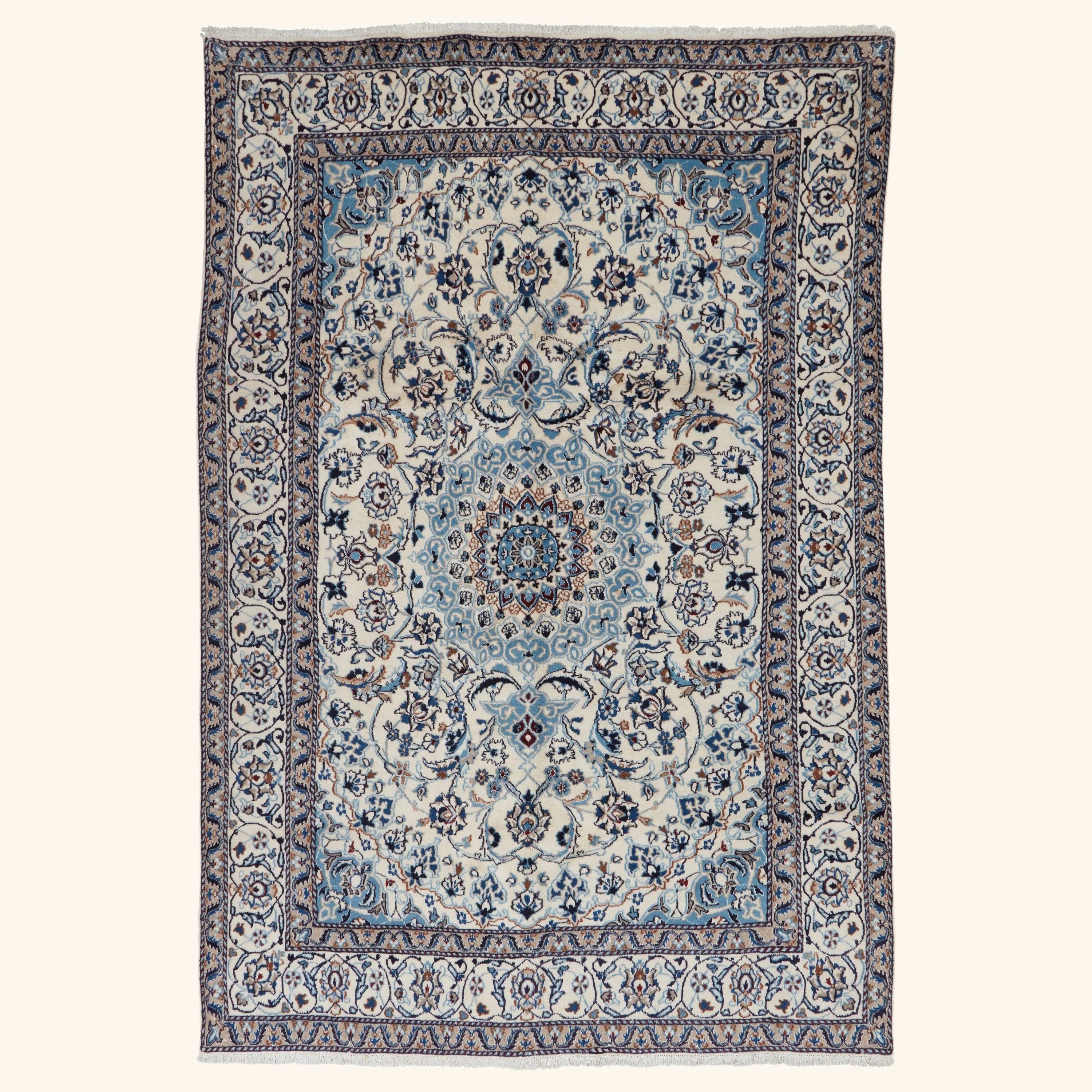 Ivory Traditional Persian Nain Wool Rug - 6'5