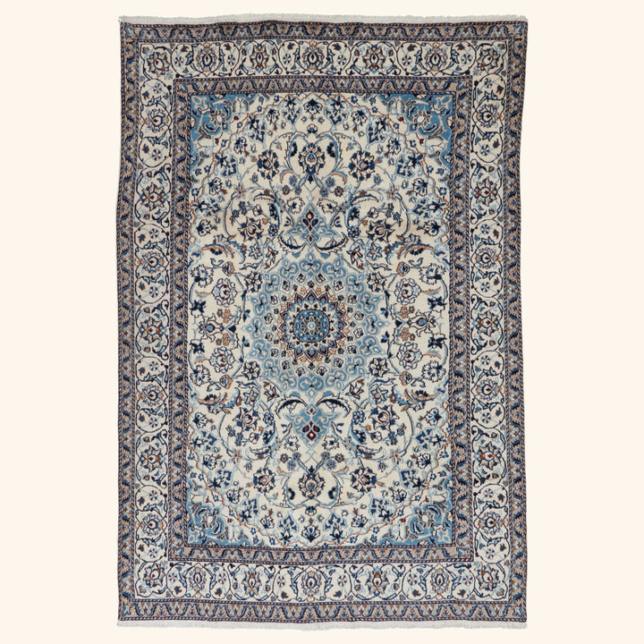 Ivory Traditional Persian Nain Wool Rug - 6'5" x 9'6"