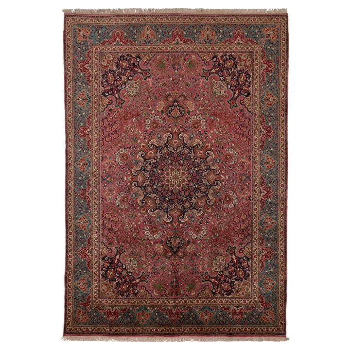 Red Traditional Persian Tabriz Wool Rug - 8' x 11'7"