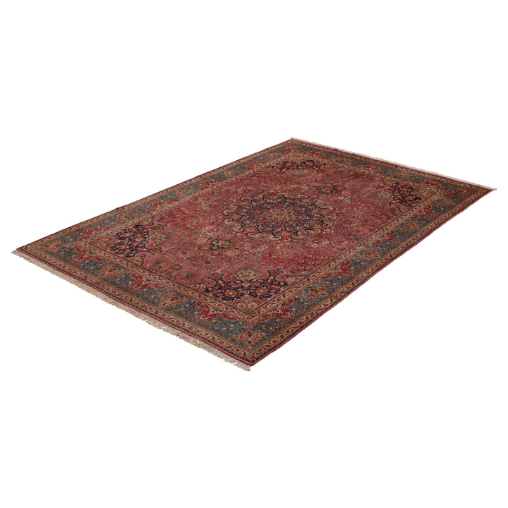Red Traditional Persian Tabriz Wool Rug - 8' x 11'7"
