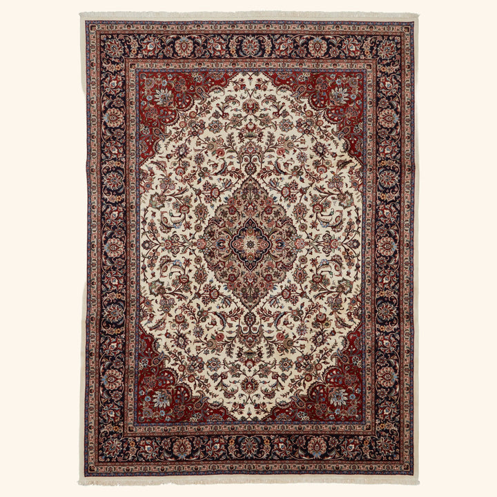 Ivory Traditional Persian Kashmar Wool Rug - 8'2" x 11'2"