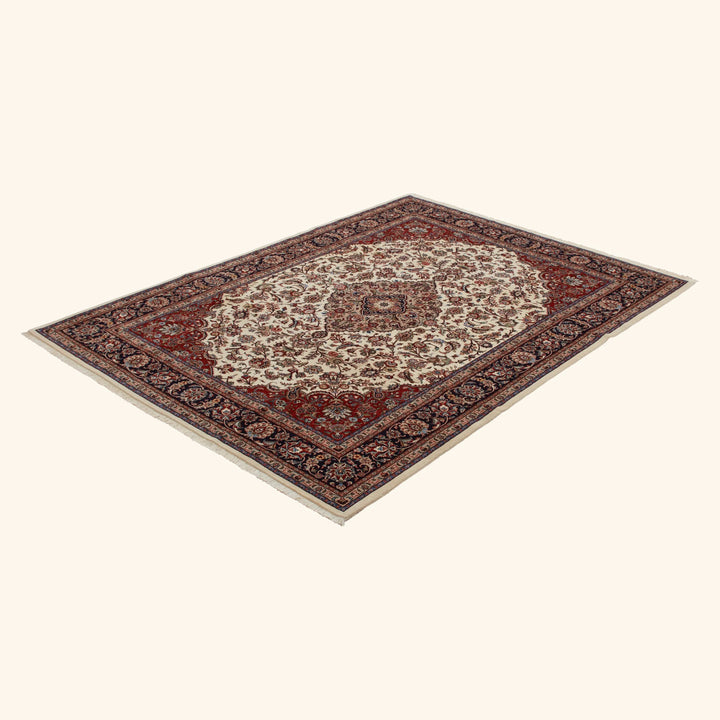 Ivory Traditional Persian Kashmar Wool Rug - 8'2" x 11'2"