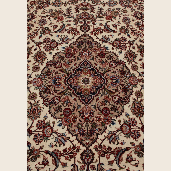 Ivory Traditional Persian Kashmar Wool Rug - 8'2" x 11'2"
