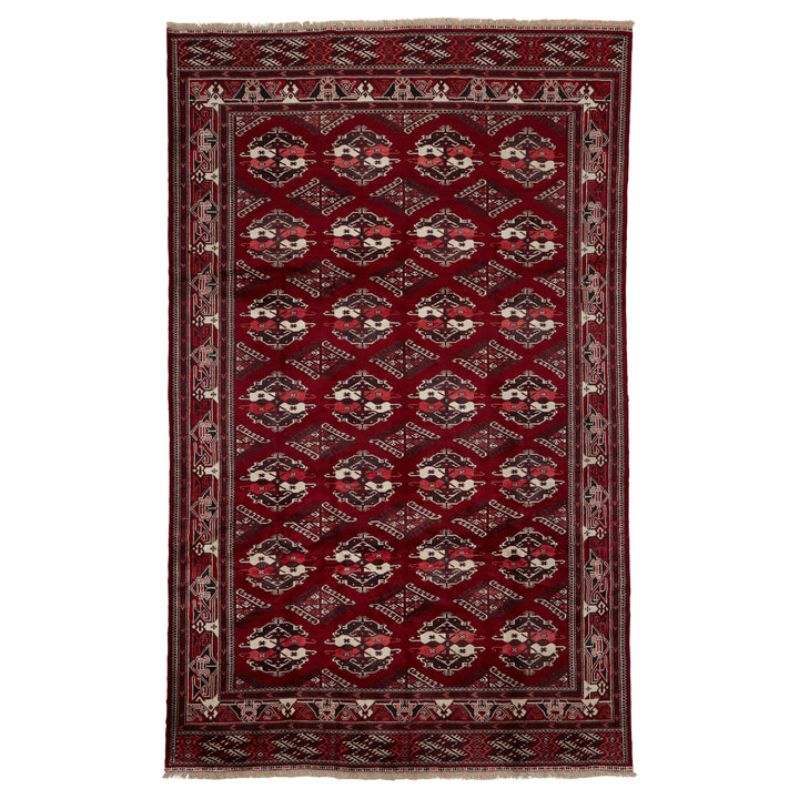 Red Traditional Persian Torkaman Wool Rug - 7'7" x 12'3"