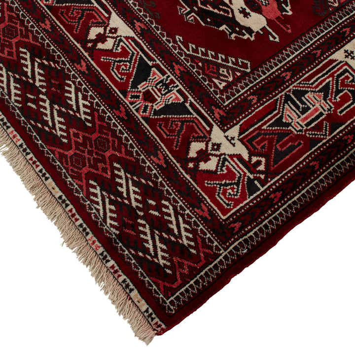 Red Traditional Persian Torkaman Wool Rug - 7'7" x 12'3"