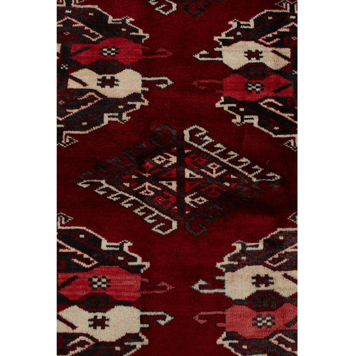 Red Traditional Persian Torkaman Wool Rug - 7'7" x 12'3"