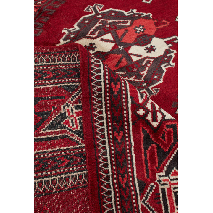 Red Traditional Persian Torkaman Wool Rug - 7'7" x 12'3"