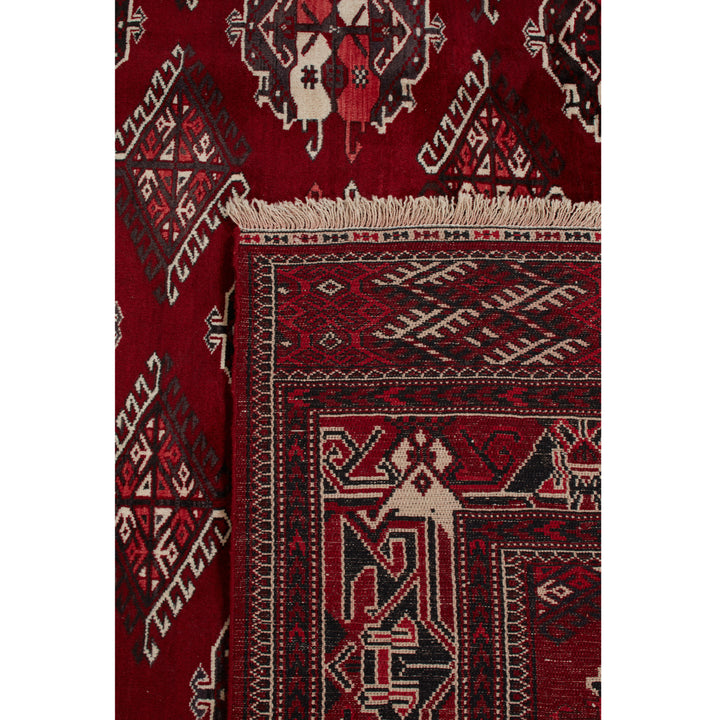 Red Traditional Persian Torkaman Wool Rug - 7'7" x 12'3"