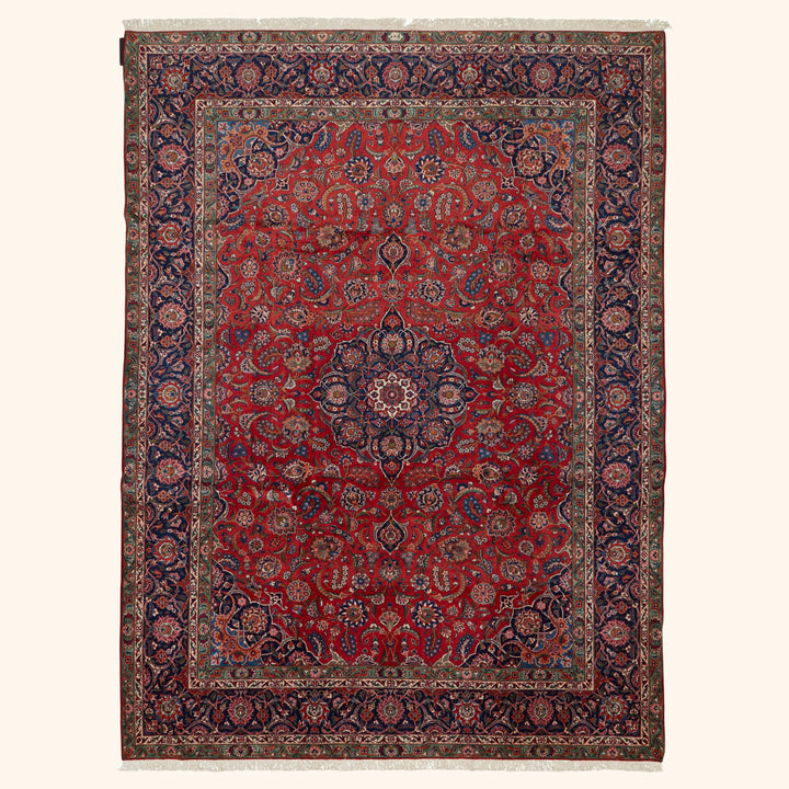 Red Traditional Persian Kashan Wool Rug - 8'9" x 11'9"