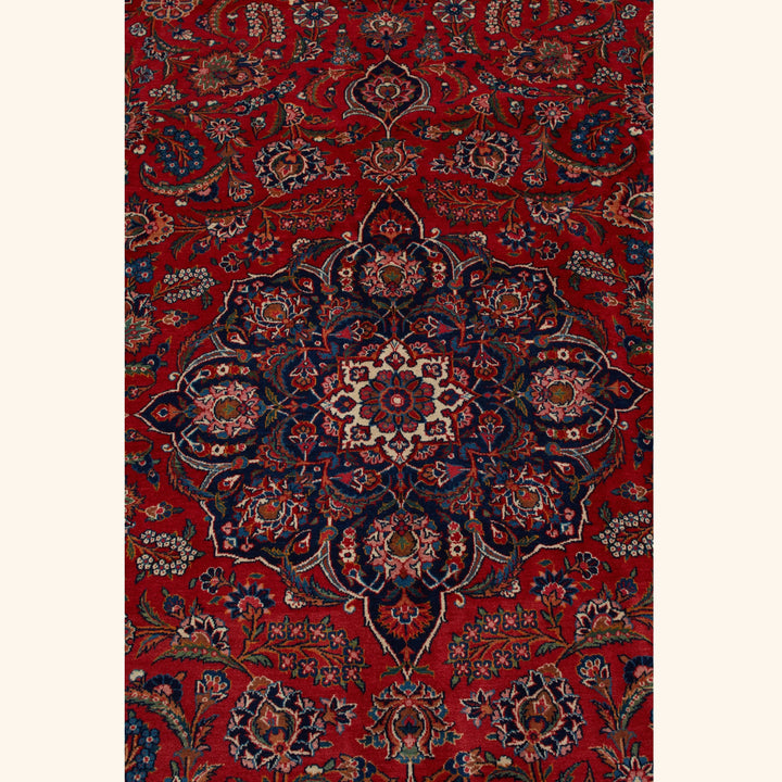 Red Traditional Persian Kashan Wool Rug - 8'9" x 11'9"
