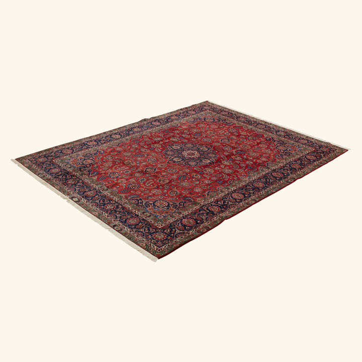 Red Traditional Persian Kashan Wool Rug - 8'9" x 11'9"