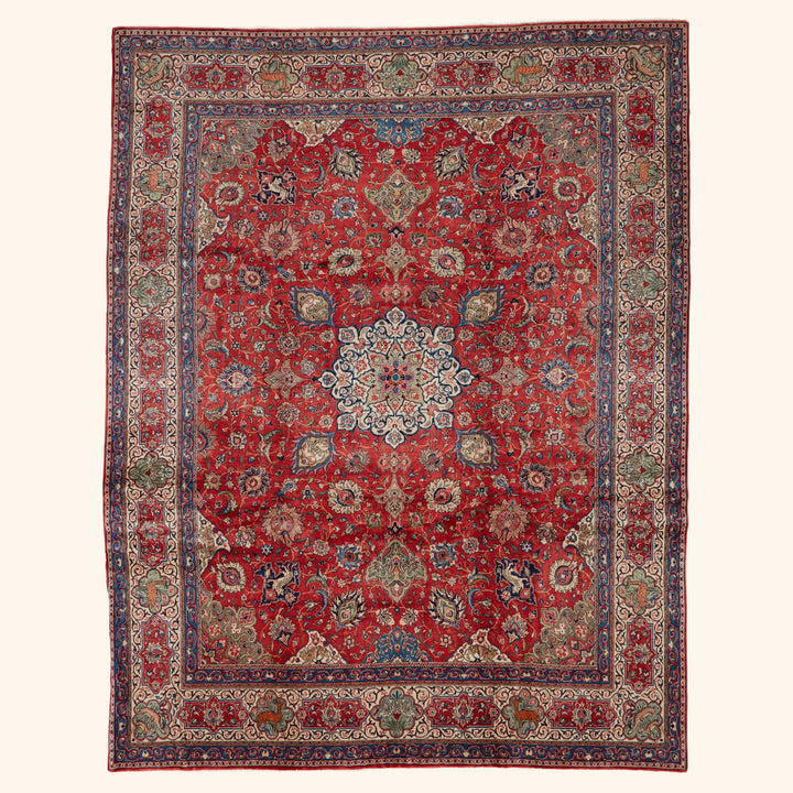 Red Traditional Persian Saroogh Wool Rug - 9' x 11'7"