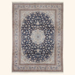 Blue Traditional Persian Nain Wool Silk Blend Rug - 8'8" x 11'10"