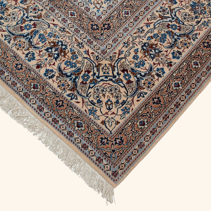 Blue Traditional Persian Nain Wool Silk Blend Rug - 8'8" x 11'10"