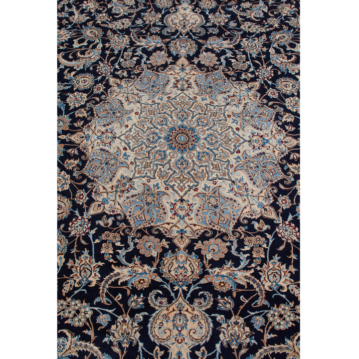 Blue Traditional Persian Nain Wool Silk Blend Rug - 8'8" x 11'10"