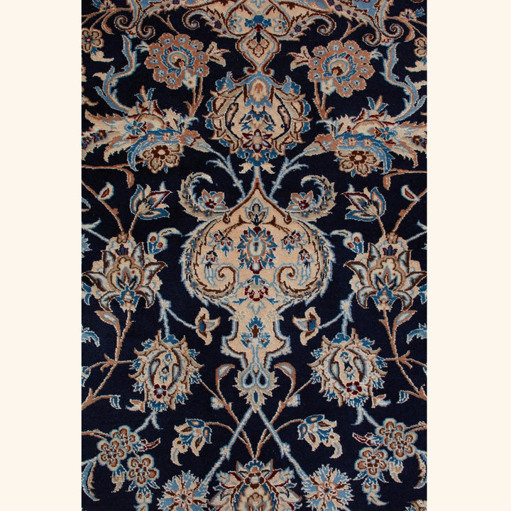 Blue Traditional Persian Nain Wool Silk Blend Rug - 8'8" x 11'10"