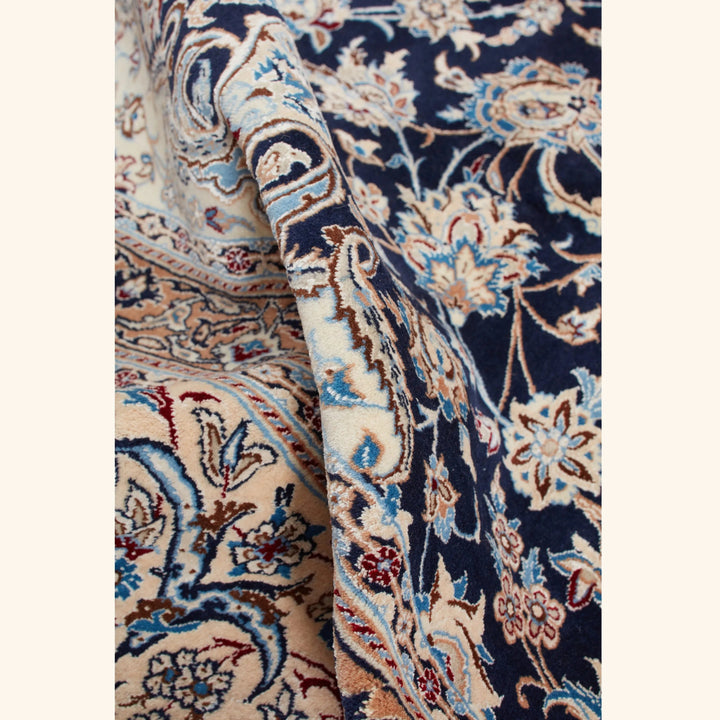 Blue Traditional Persian Nain Wool Silk Blend Rug - 8'8" x 11'10"